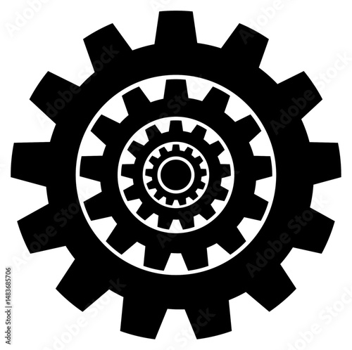 Nested gear wheels, black and white illustration