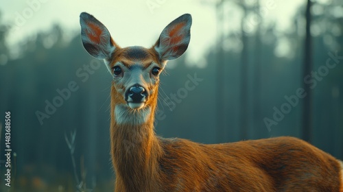 Whitetail Deer Staring Directly at Viewer in Woods Brown Furry Animal Portrait Eyes Focused Gaze
