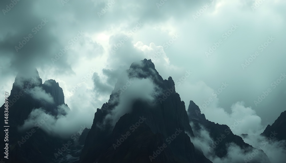Fototapeta premium a mountain range with clouds and mountains in the background