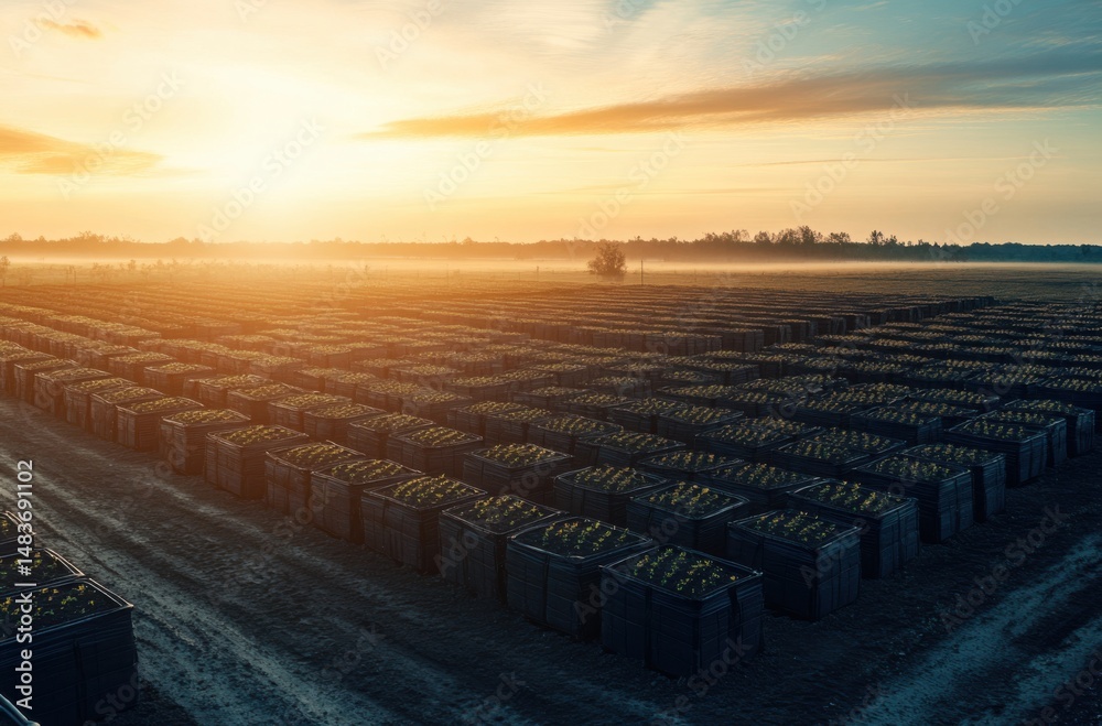 Fototapeta premium Drone view of organized seed beds in agricultural test field with