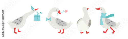 Grey Goose Character in Different Activity Vector Set