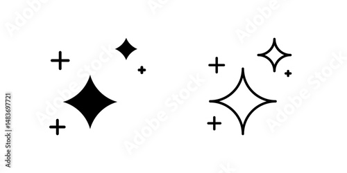 Shine and sparkle stars icon on light background. Clean symbol. Bright, star, lightning, astronomy, glowing light, twinkle effect. Outline, flat and colored style. Flat design. Vector illustration
