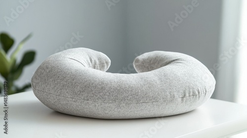 U Shaped Gray Melange Pillow on a White Surface for Comfort and Support in a Light Filled Room
