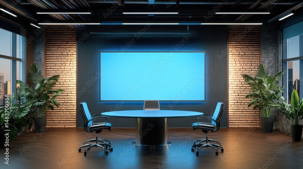 Fototapeta premium Sleek Virtual Backdrop for Professional Video Calls: Modern 3D Studio Setting for Meetings and Webinars