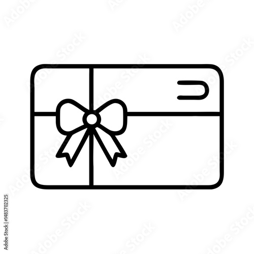 Outline icon of gift card with bow, representing promotional rewards, loyalty program incentives, and special offer strategy in marketing campaigns