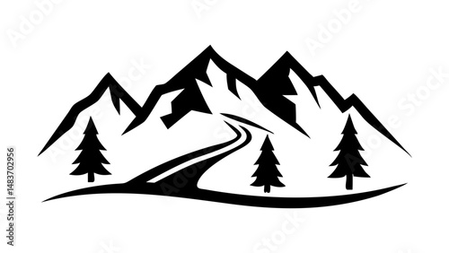 "Black and White Mountain Silhouette Icons – Vector Peaks and Outdoor Adventure Logo Set