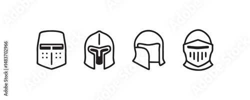 Medieval and ancient warrior helmet icons set vector