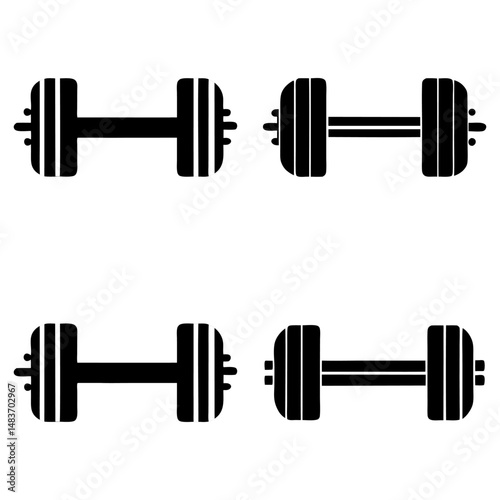 Dumbbell Silhouette Icon Set – Black Vector Fitness and Gym Equipment Symbols for Workout Design