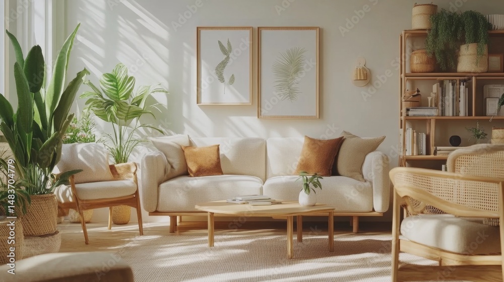 Naklejka premium Creating a cozy scandinavian-inspired living room in neutral tones residential space interior design inviting atmosphere aesthetic concept