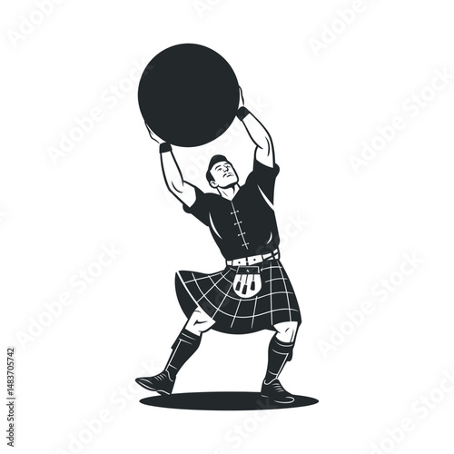 Strong Highland Games Athlete Tossing Heavy Weight Stone in Kilt