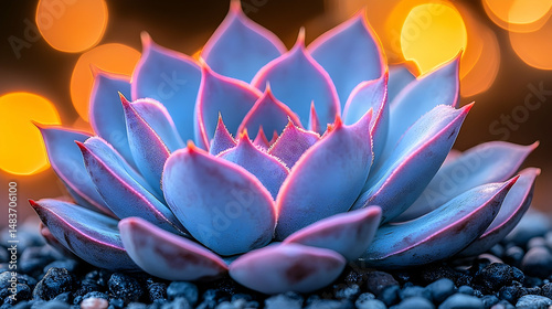 Blue and pink succulent plant close up macro photography