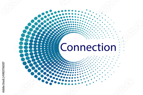 Abstract connection logo design with circular dotted pattern representing technology, communication, networking, flow, innovation, and digital synergy