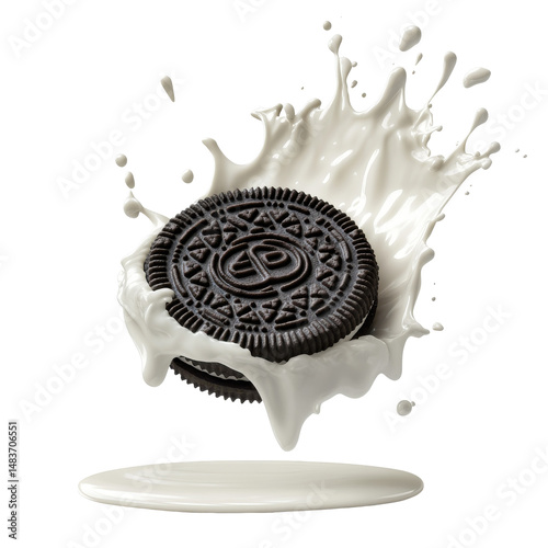 Delicious Oreo Cookies Splashing in Milk, Perfect for Treats and Snacks on transparent background
