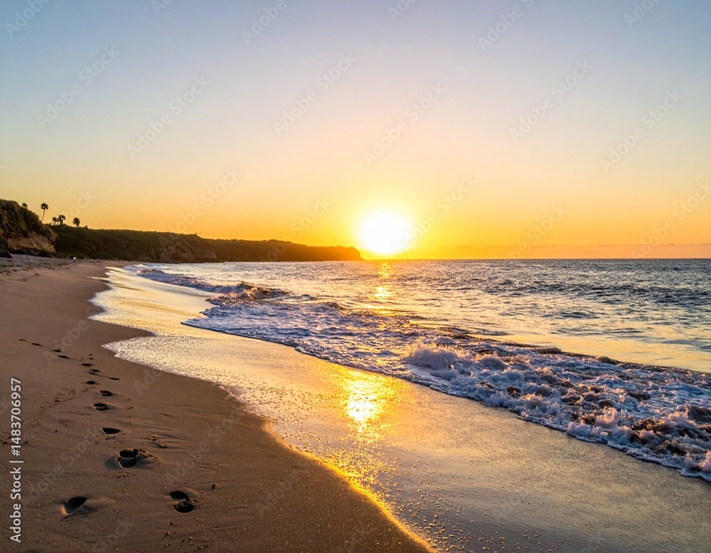 custom made wallpaper toronto digitala peaceful coastal sunrise with soft golden light illuminating the gentle waves and footprints in the sand