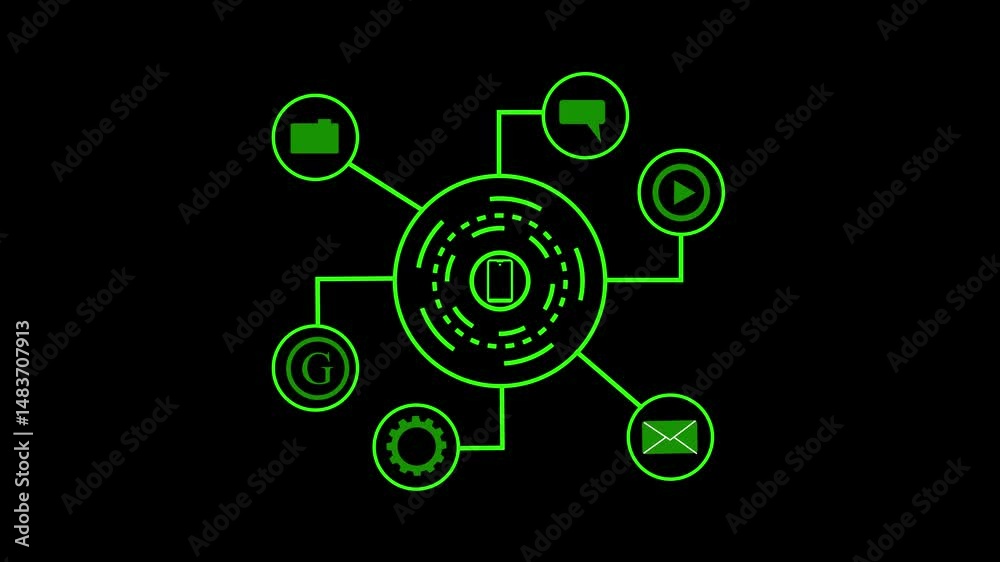 Social Media Internet Concept: Animated Stream of Content. Browsing through Multimedia all in one Entertainment, Messaging,  4k video black background .