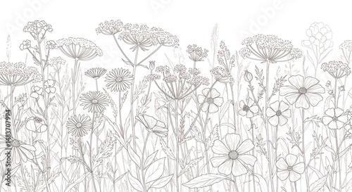 Wallpaper Mural Monochromatic floral illustration background Torontodigital.ca