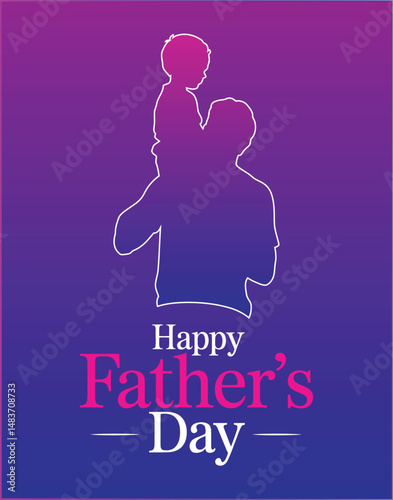 Father carrying his son on shoulders with happy father's day typography design