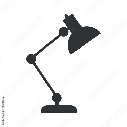Simple Black Silhouette of an Adjustable Desk Lamp Icon for Office or Study