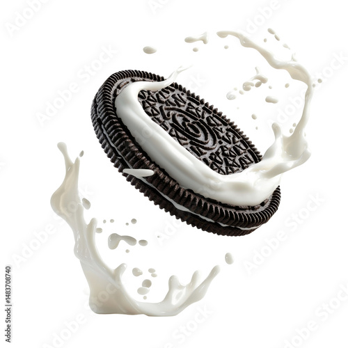 Delicious Oreo Cookie with Milk Splash, Perfect for Treat Lovers and Snack Enthusiasts on transparent background