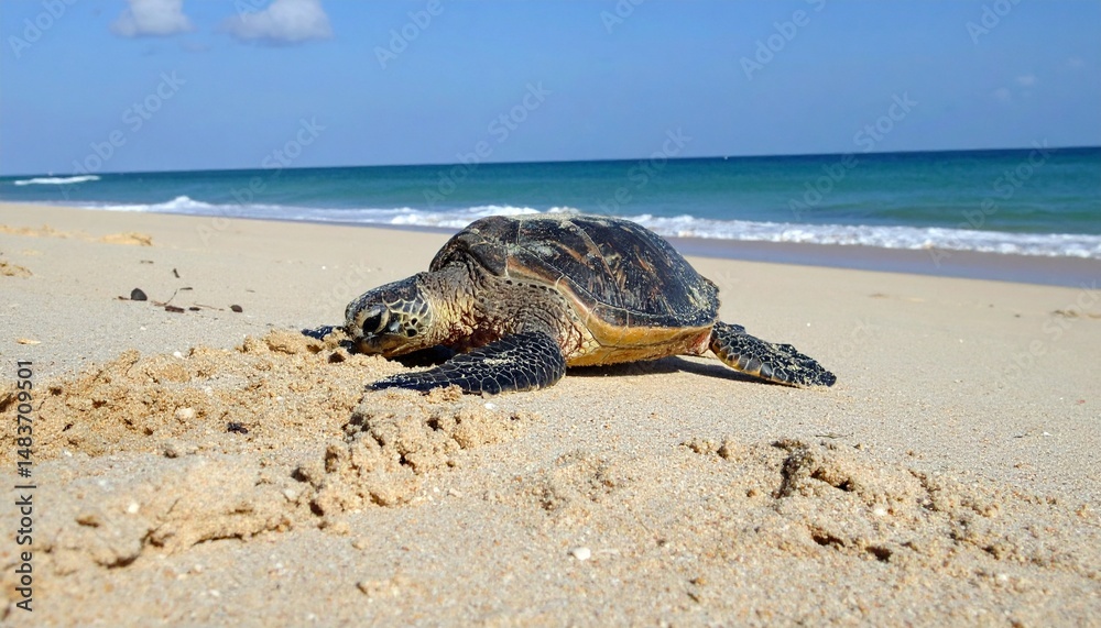 Fototapeta premium turtle going back to sea after nesting