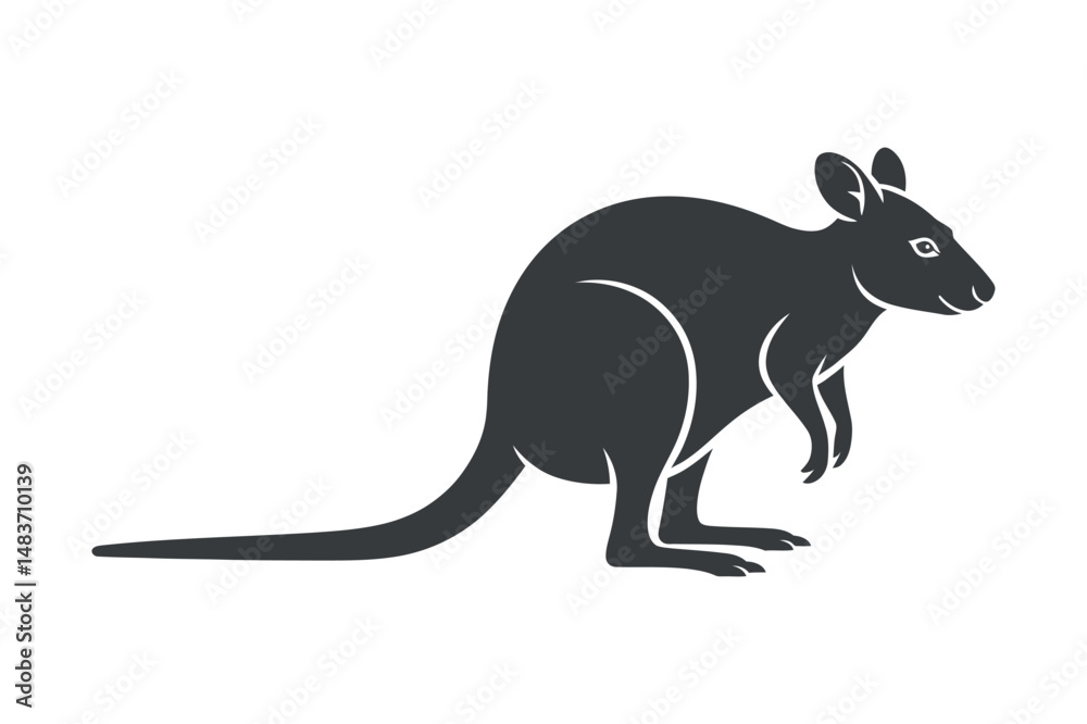 Obraz premium Stylized Silhouette of a Wallaby Standing Profile View Simple Design Element