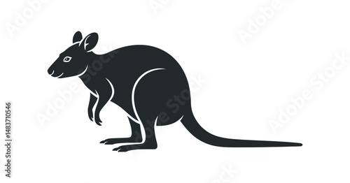 Simple Black Silhouette of a Kangaroo Standing Profile View Wildlife Animal Icon