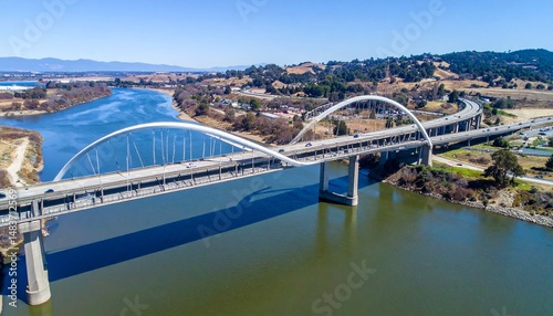 aerial view of the infinity bridge spanning the river tees in stockton california