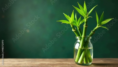 Lucky bamboo stalks in a glass vase, vibrant green leaves , good luck, interior, spring