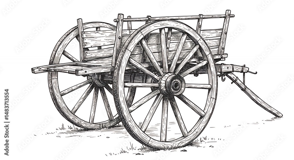 Fototapeta premium Vintage wooden cart illustration