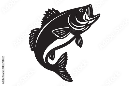 Dynamic Bass Fish Splash Illustration in Black Silhouette Style