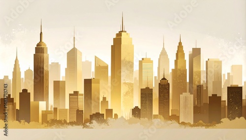 minimalist cityscape in gold and beige tones