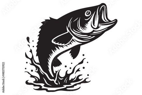 Bold Silhouette of a Leaping Bass Fish for Fishing Designs

