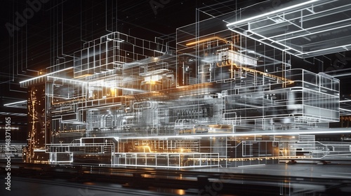 Wallpaper Mural Futuristic architectural structure, glowing lines and shapes Torontodigital.ca