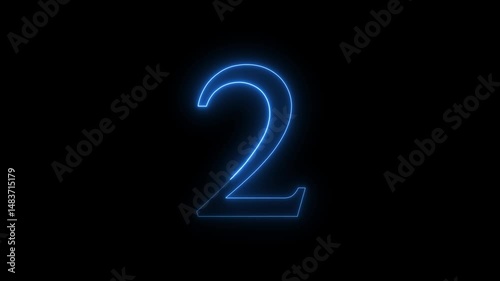 Neon numbers two glowing on an alpha channel background.4k animation.
