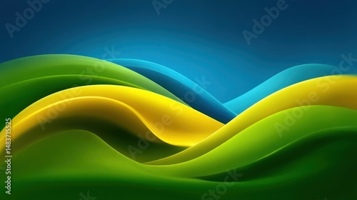 Abstract wavy design with blue yellow and green colors.