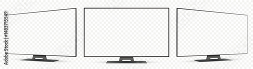 Realistic tv screen mockup. Television display on three sides with transparent screen.