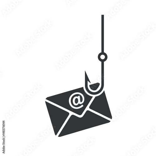Email phishing scam concept illustration with an email envelope on a fishing hook