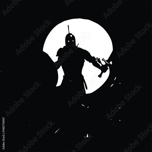 3d render of a medieval silhouette warrior in dark fantasy digital art
