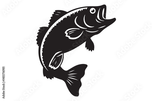 Fishing-Themed Bass Silhouette Illustration Isolated On White Background