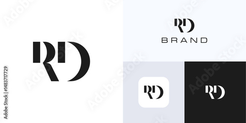 Minimal letter R and D with geometric style, logo icon design vector illustration template, Elegant symbol initial alphabet RD, DR with monochrome color for brand identity and business company