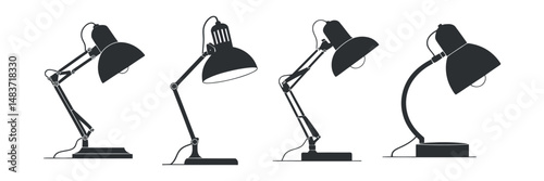 Four Different Styles of Adjustable Desk Lamps Black Silhouettes