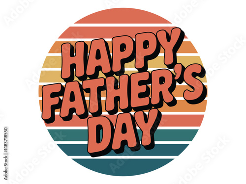 Vintage style happy fathers day greeting with retro sunset background circle design