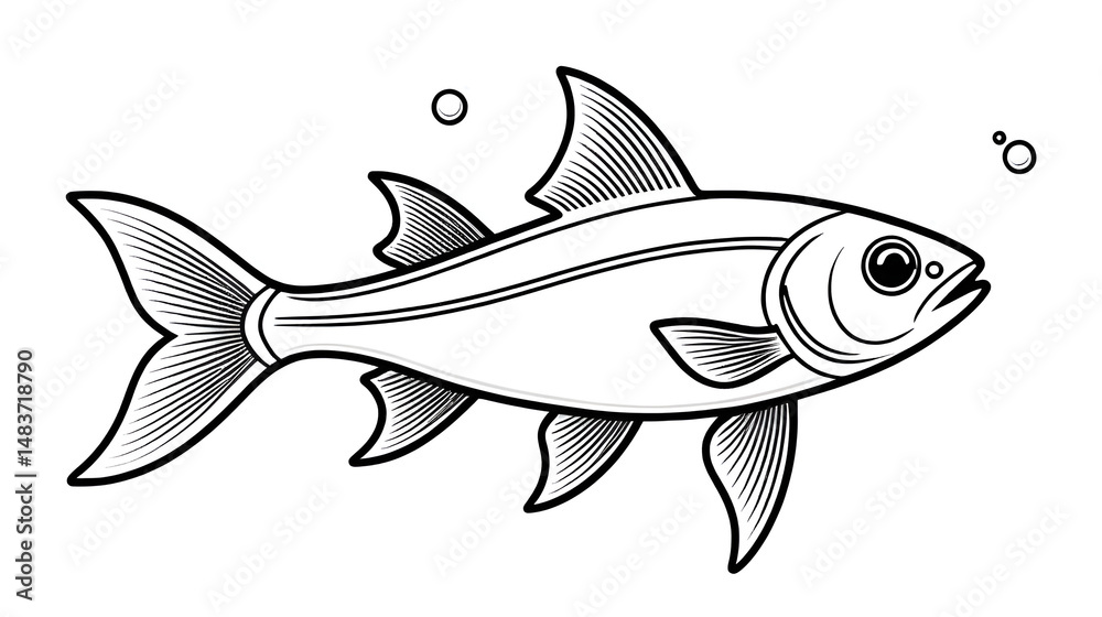Fototapeta premium rasbora fish icon, fish line art, fish vector - simple black line art icon of rasbora fish perfect for logos, and fish-themed designs.