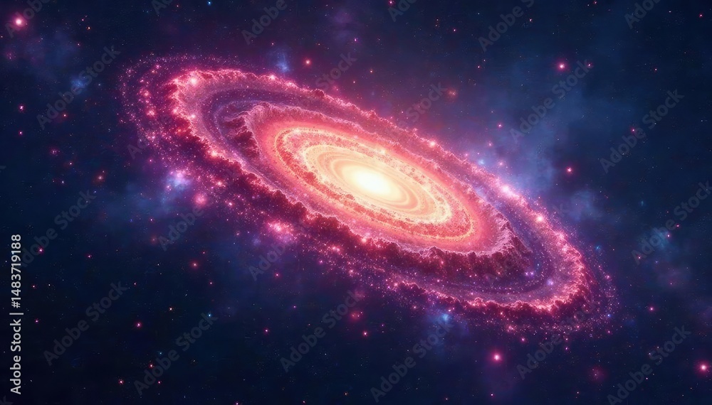 Naklejka premium Distant galaxy cluster with swirling gas and light , universe expansion, supercluster