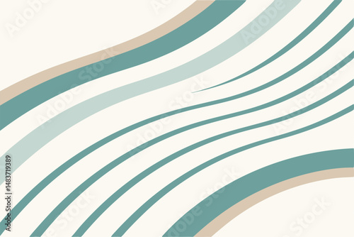 Abstract minimalist design with teal beige and white wavy lines on transparency
