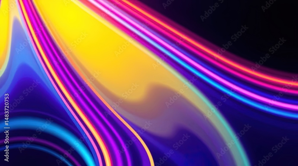Naklejka premium Swirling Symphony of Light: Abstract composition featuring dynamic waves of vibrant neon colors, evoking a sense of energy and artistic expression. 