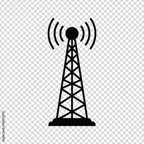 Silhouette vector of a radio signal transmission tower icon used for broadcast and communication systems.