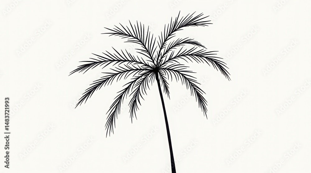 Fototapeta premium Minimalist black and white illustration of a palm tree isolated on a white background