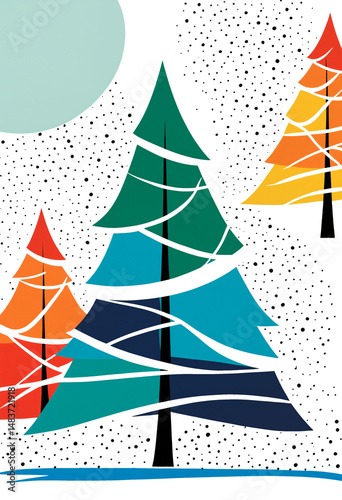 stylized winter trees illus...