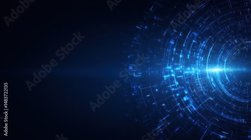 Abstract blue light flare with circular patterns on dark background.